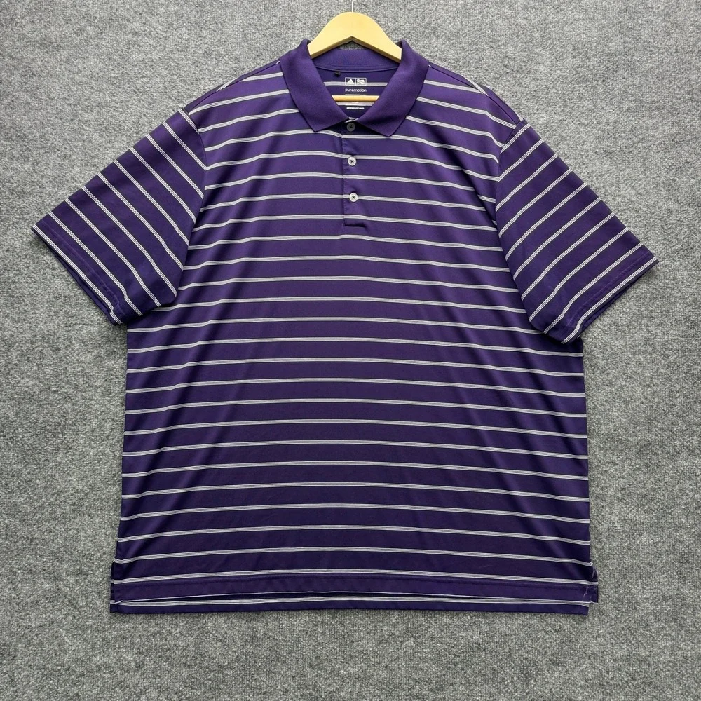 adidas puremotion Golf Polo Shirt Mens 2XL Purple Short Sleeve Striped Athletic - Picture 1 of 11